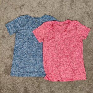 Under Armour Heatgear And ACX Active Women's Sports Tee Sz M Loose Fit Pink Blue